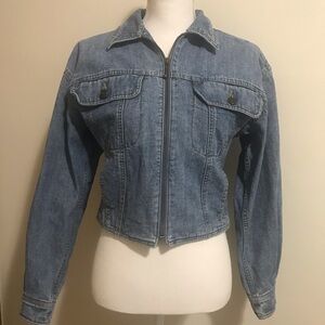 80s 90s vintage Liz Wear denim zip up cropped jacket small